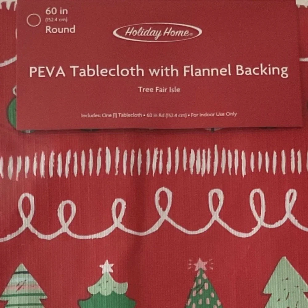 Holiday Home Red‎ Christmas Tree Gift Wrap Round PEVA Tablecloth 60 Inch